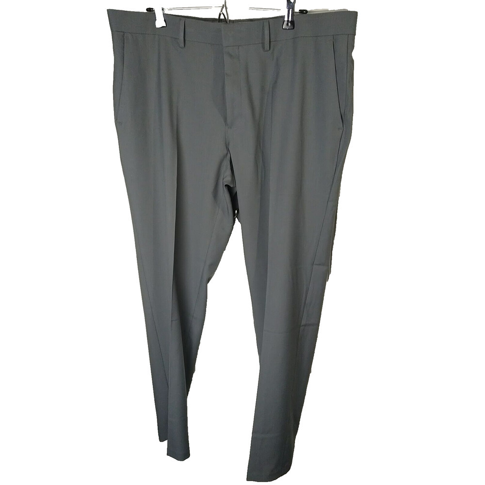 Haggar Men's 34X32 Pants Grey Stretch Waist Straight Fit Professional Flat Front